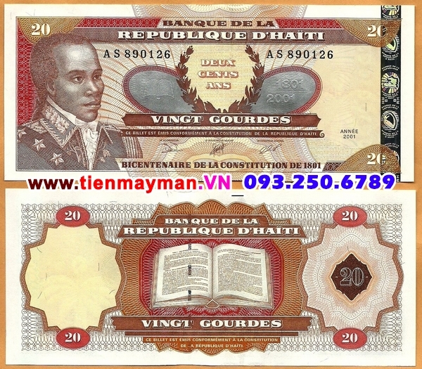 Tiền giấy Haiti 20 Gourdes 2001 UNC mạ bạc