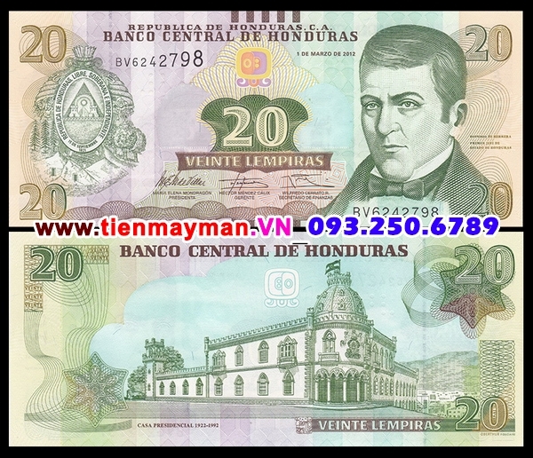 Tiền giấy Honduras 20 Lempiras 2008 UNC polymer