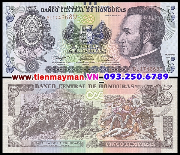 Tiền giấy Honduras 5 Lempira 2008 UNC