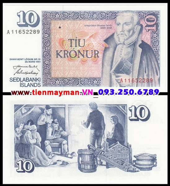 Tiền giấy Iceland 10 Kronur 1961 UNC