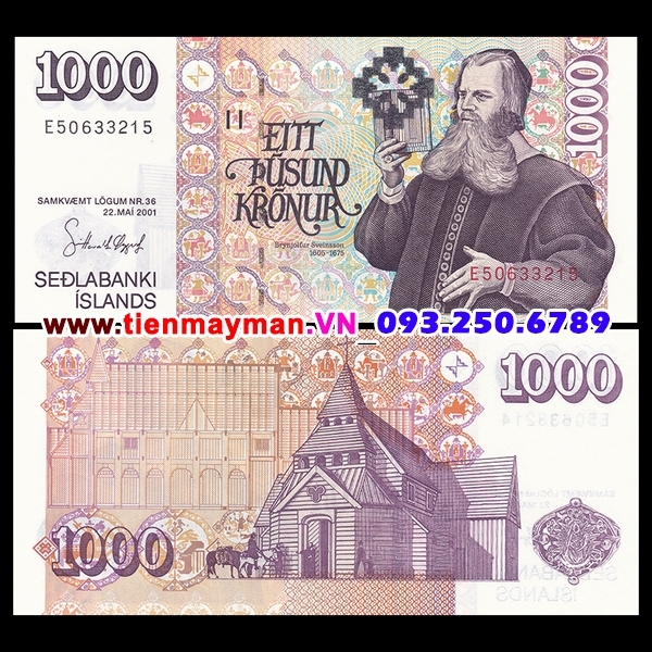 Tiền giấy Iceland 1000 kronur 2001 UNC