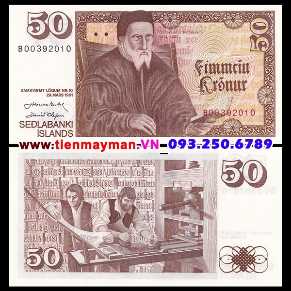 Tiên giấy Iceland 50 Kronur 1961 UNC