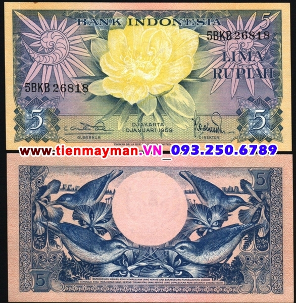 Tiền giấy Indonesia 5 Rupiah 1959 UNC
