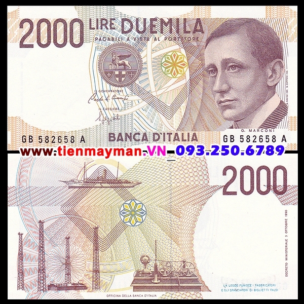  Tiền giấy Ý 2000 Lire 1990 UNC