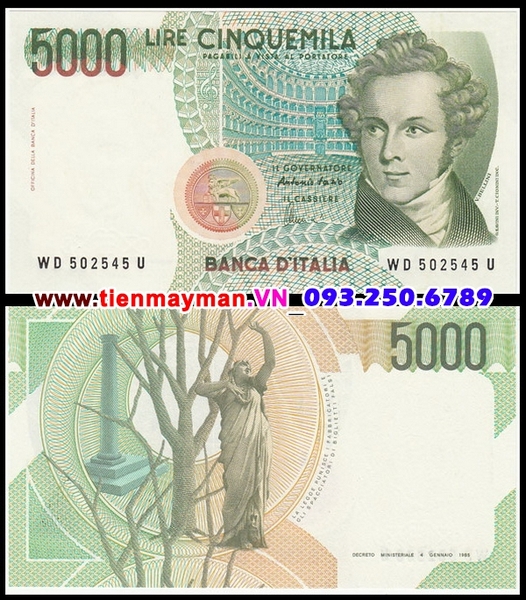 Tiên giấy Ý 5000 Lire 1985 UNC