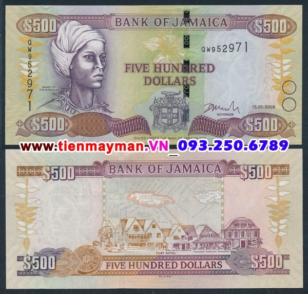 Tiền giấy Jamaica 500 Dollar 2008 UNC