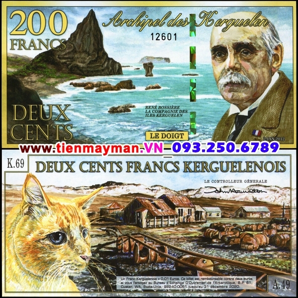 Tiền giấy Kerguelen Island 200 Francs 2012 UNC polymer