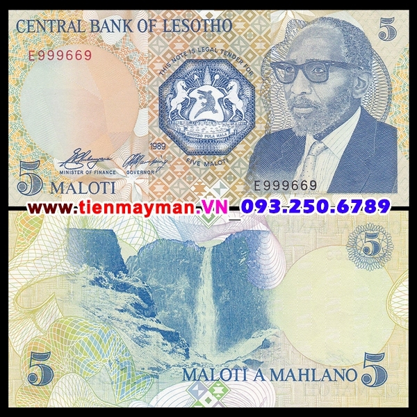 Tiền giấy Lesotho 5 Maloti 1989 UNC