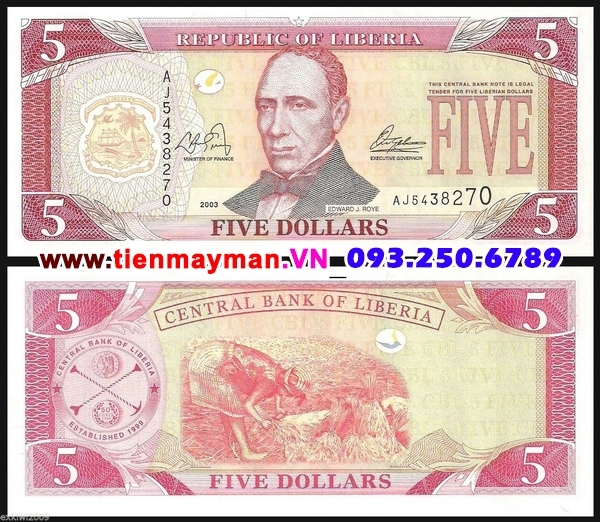 Tiền giấy Liberia 5 Dollar 2009 UNC