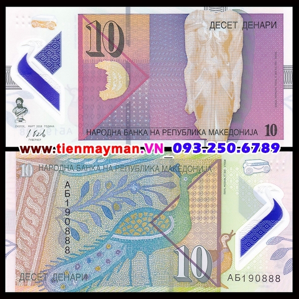 Tiền giấy Macedonia 10 Denari 2018 UNC Polymer