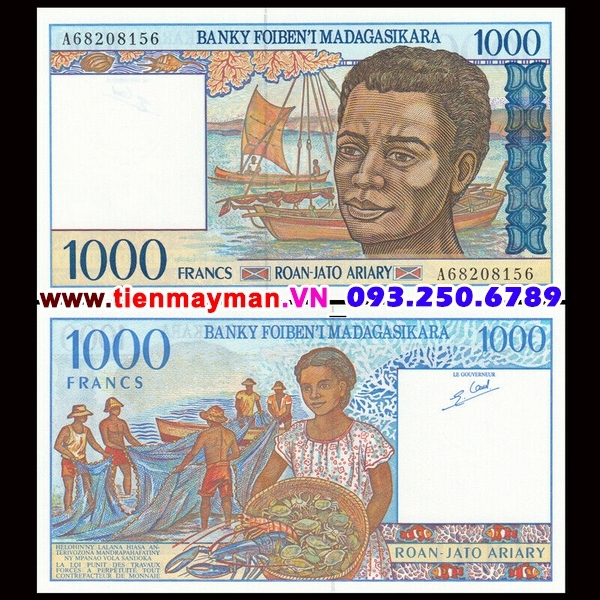 Tiền giấy Madagascar 1000 Francs 1994 UNC