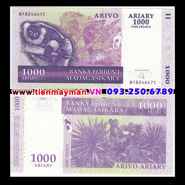 Tiền giấy Madagascar 1000 Ariary 2004 UNC