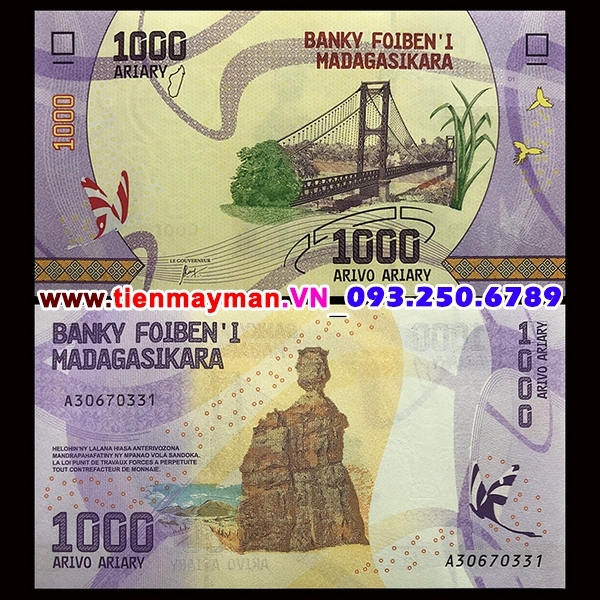 Tiền giấy Madagascar 1000 Ariary 2017 UNC