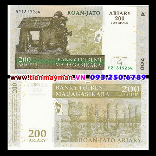 Tiền giấy Madagascar 200 Ariary 2008 UNC