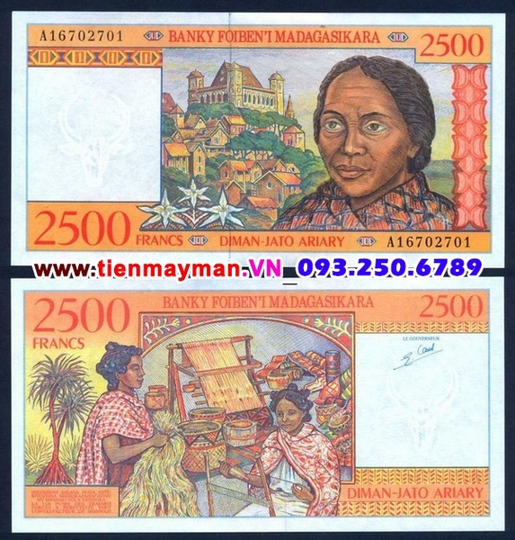 Tiền giấy Madagascar 2500 Francs 1998 UNC