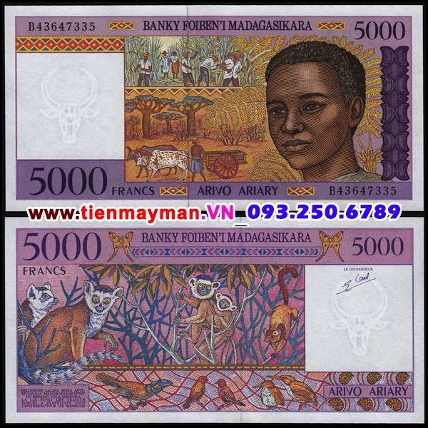 Tiền giấy Madagascar 5000 Francs 1995 UNC
