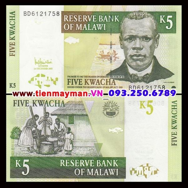 Tiền giấy Malawi 5 kwacha 2004 UNC