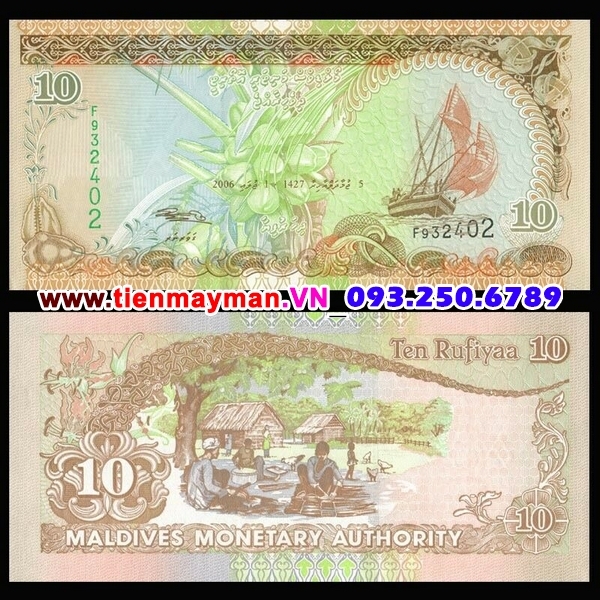 Tiền giấy Maldives 10 Rufiyaa 2006 UNC