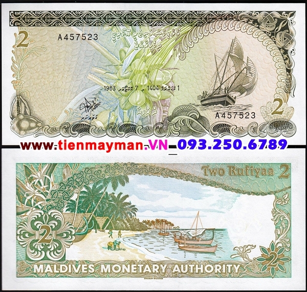 Tiền giấy Maldives 2 Rupees 1983 UNC