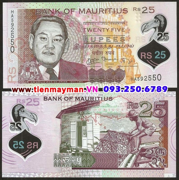 Tiền giấy Mauritius 25 Rupees 2013 UNC polymer