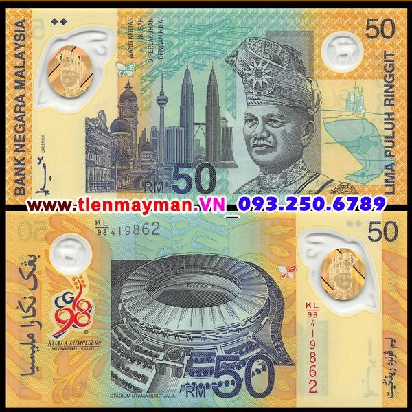 Tiền giấy Maylaysia 50 Ringgit 1998 UNC polymer