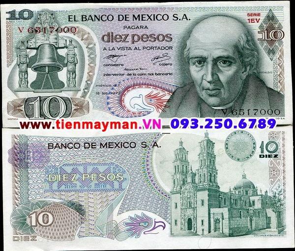 Tiền giấy Mexico 10 Pesos 1977 UNC