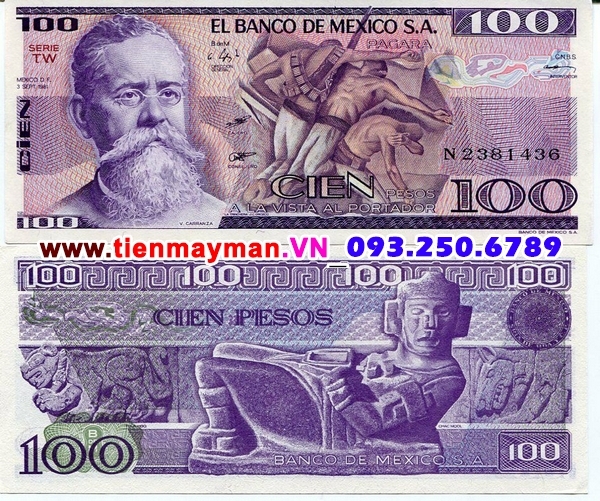 Tiền giấy Mexico 100 pesos 1981 UNC