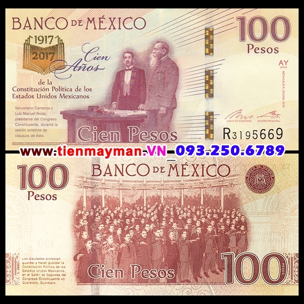 Tiền giấy Mexico 100 Pesos 2017 UNC