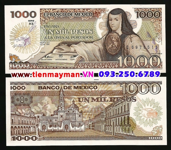 Tiền giấy Mexico 1000 Pesos 1985 UNC