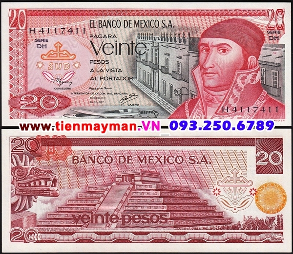 Tiền giấy Mexico 20 Pesos 1977 UNC