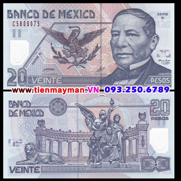 Tiền giấy Mexico 20 Pesos 2001 UNC polymer
