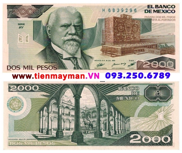 Tiền giấy Mexico 2000 Pesos 1985 UNC