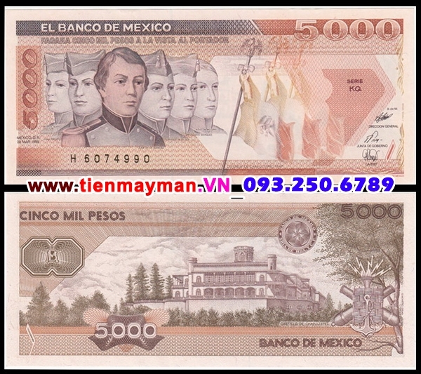 Tiền giấy Mexico 5000 Pesos 1989 UNC
