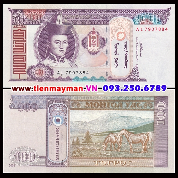 Tiền giấy Mông Cổ 100 Tugrik 2008 UNC