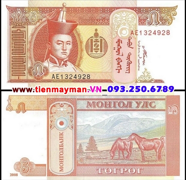 Tiền giấy Mông Cổ 5 Tugrik 2008 UNC