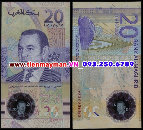 Tiền giấy Morocco 20 Dirhams 2019 UNC Polyme