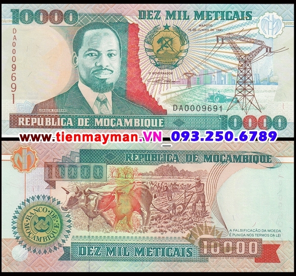 Tiền giấy Mozambique 10000 Meticais 1991 UNC