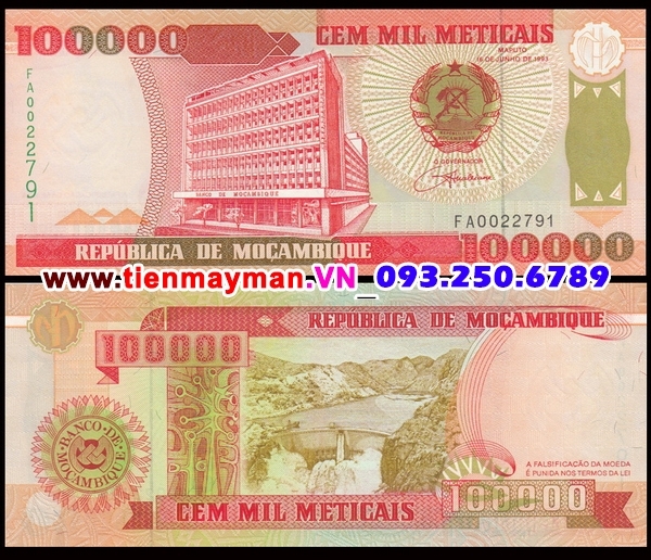 Tiền giấy Mozambique 100000 Meticais 1993 UNC