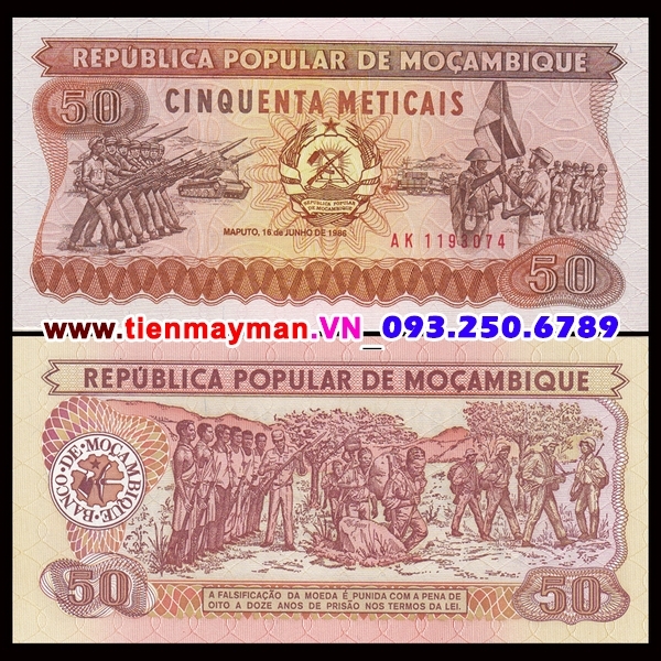 Tiền giấy Mozambique 50 Meticais 1986 UNC