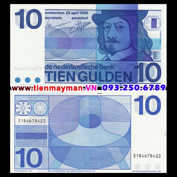 Tiền giấy Hà Lan 10 Gulden 1968 UNC