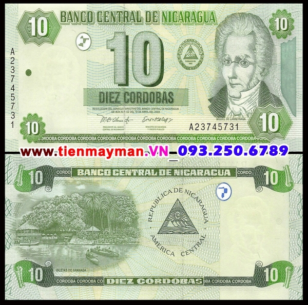 Tiền giấy Nicaragua 10 Cordobas 2002 UNC