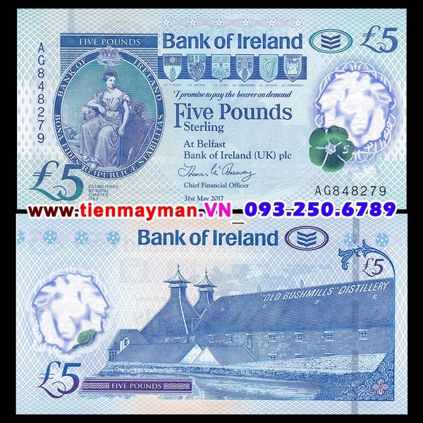 Tiền giấy Bắc Ireland 5 Pound 2019 UNC Polymer