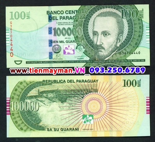 Tiền giấy Paraguay 100000 Guaranies 2013 UNC