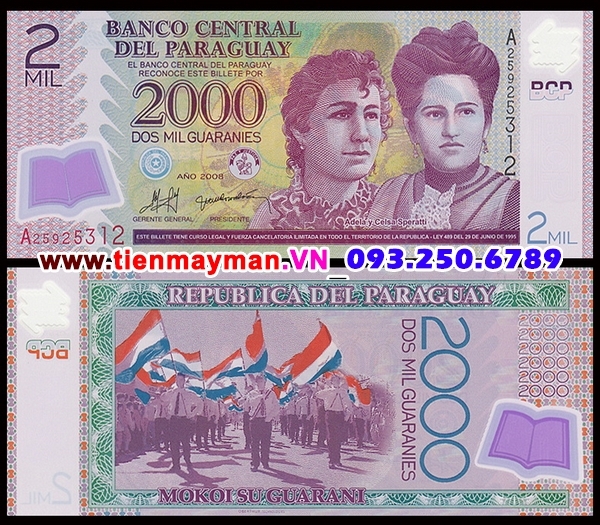 Tiền giấy Paraguay 2000 Guaranies 2008 UNC polymer