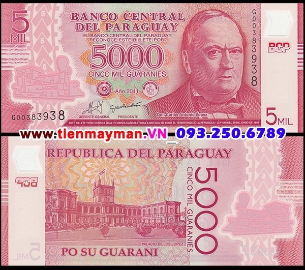 Tiền giấy Paraguay 5000 Guaranies 2013 UNC polymer