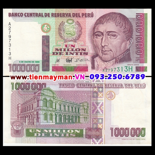 Tiền giấy Peru 1000000 Intis 1990 UNC