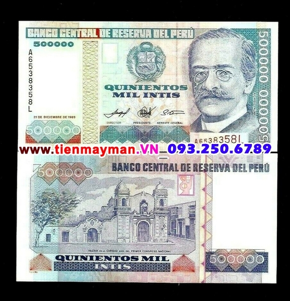 Tiền giấy Peru 500000 Intis 1989 UNC