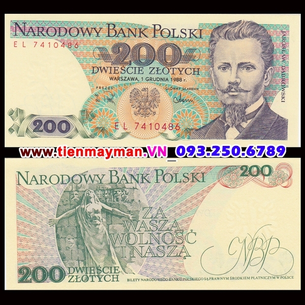 Tiền giấy Ba Lan 200 Zlotych 1988 UNC