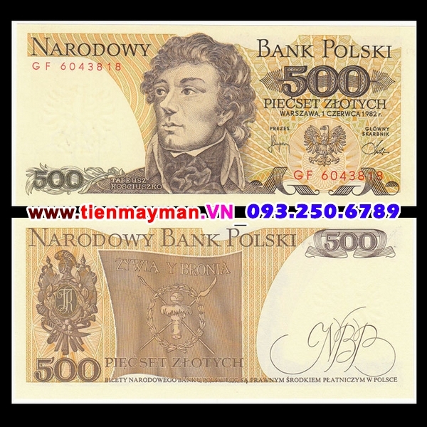Tiền giấy Ba Lan 500 Zlotych 1992 UNC