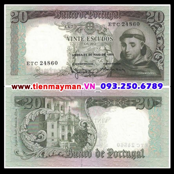 Tiền giấy Bồ Đào Nha 20 Escudos 1964 UNC